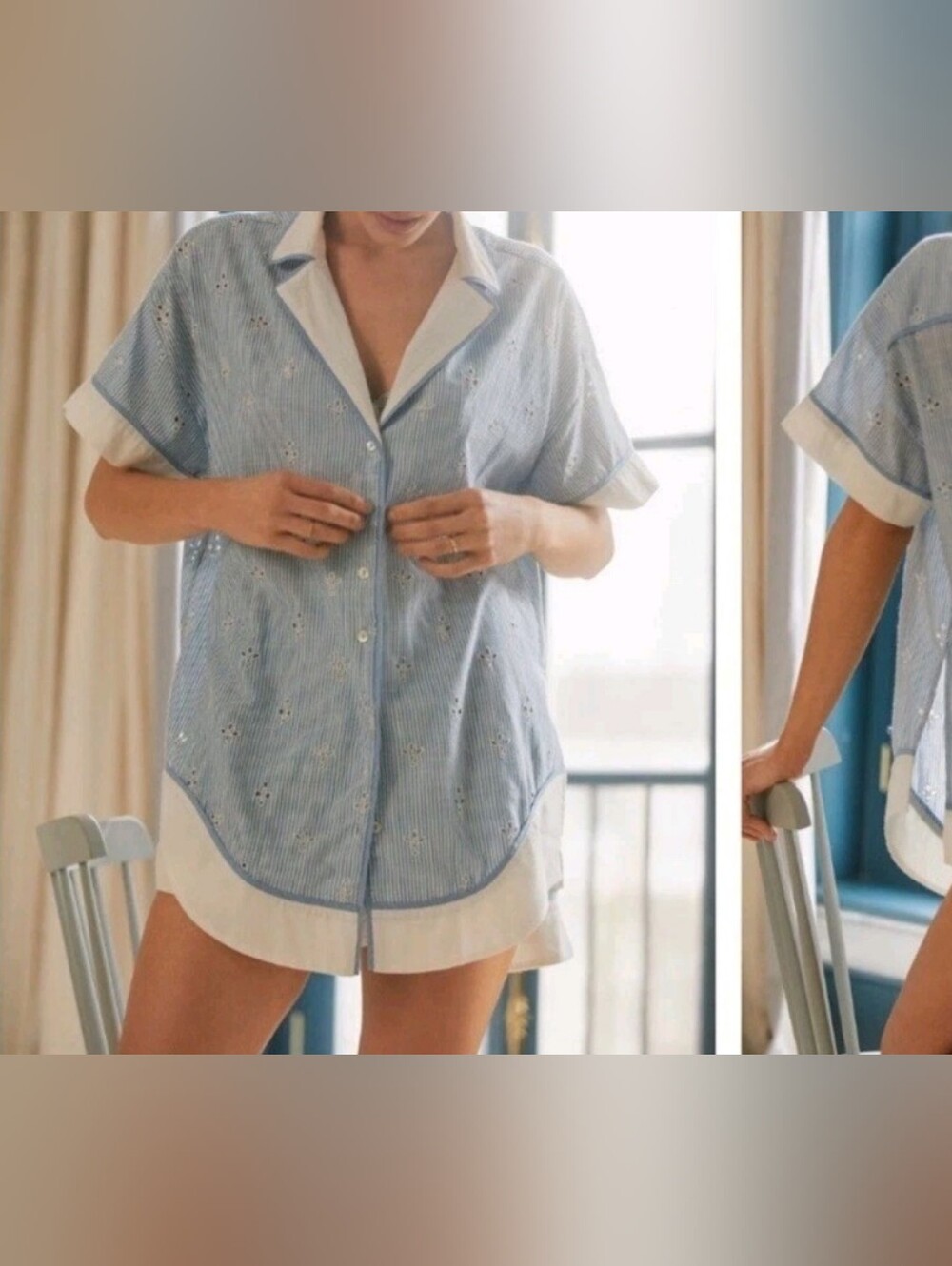 Anthropologie The Bijou Top Small OS Women's Casual Striped Eyelet Shirt